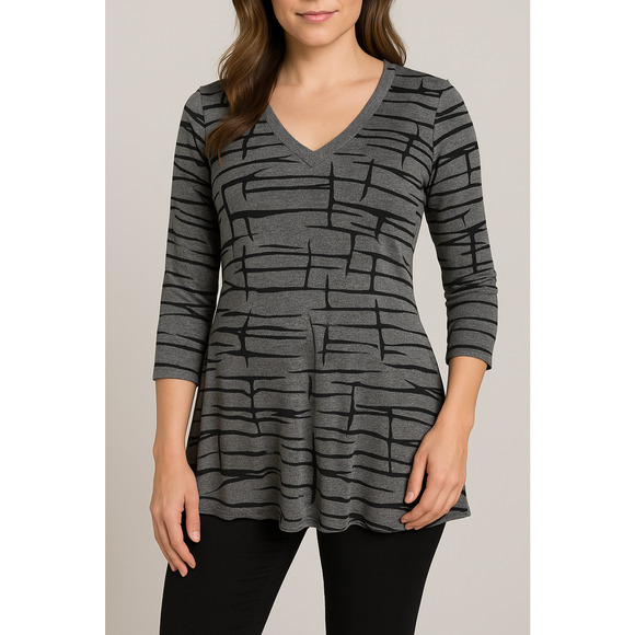 Joseph Ribkoff Tops - Joseph Ribkoff Silver Metallic Black Abstract Art Tunic Top Women's Size 10